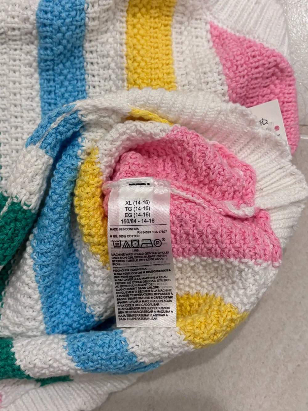 Old Navy White Knit Tank Top with Pink, Blue, Green & Yellow Stripes